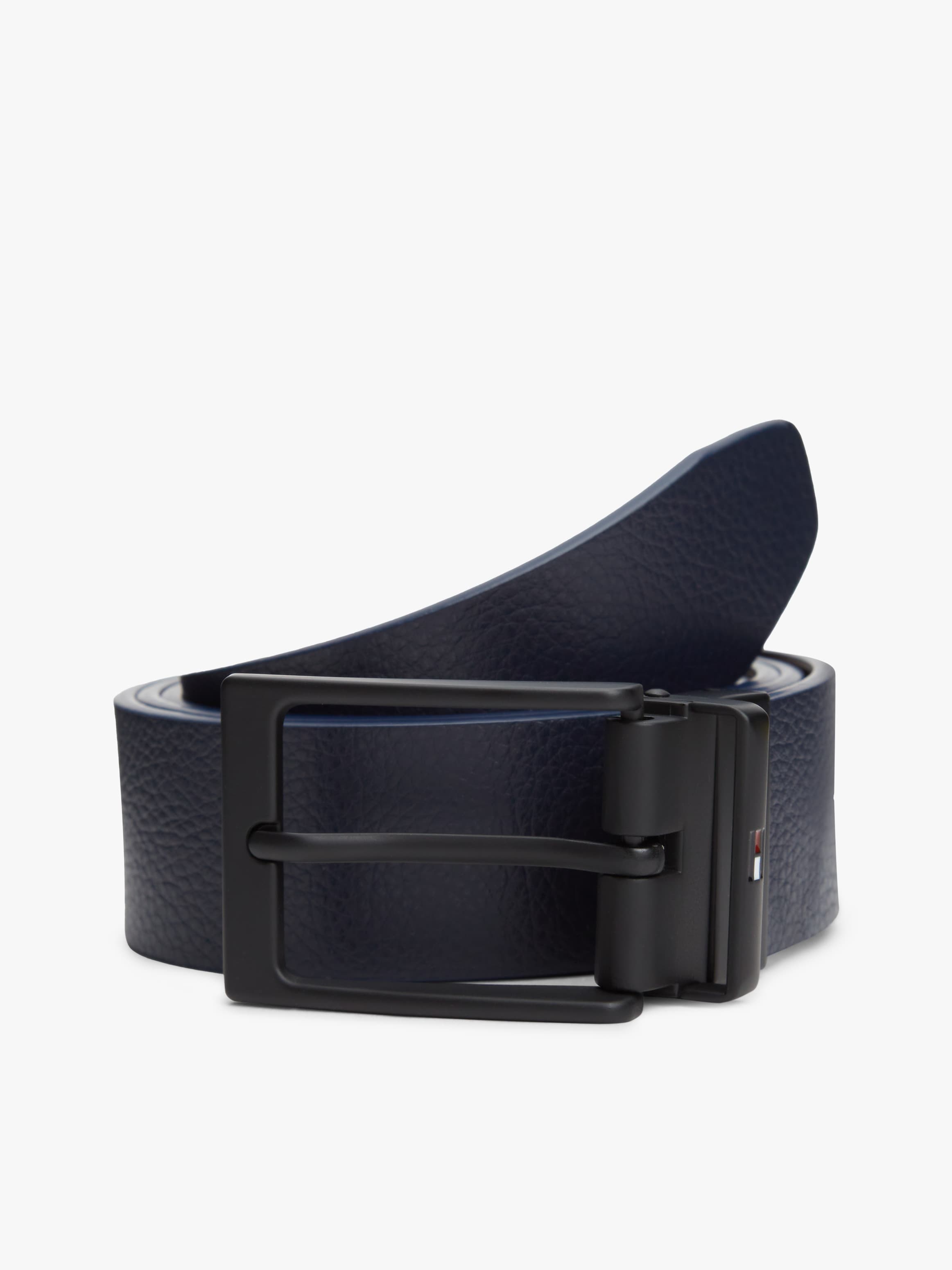Rectangular Buckle Reversible Leather Belt
