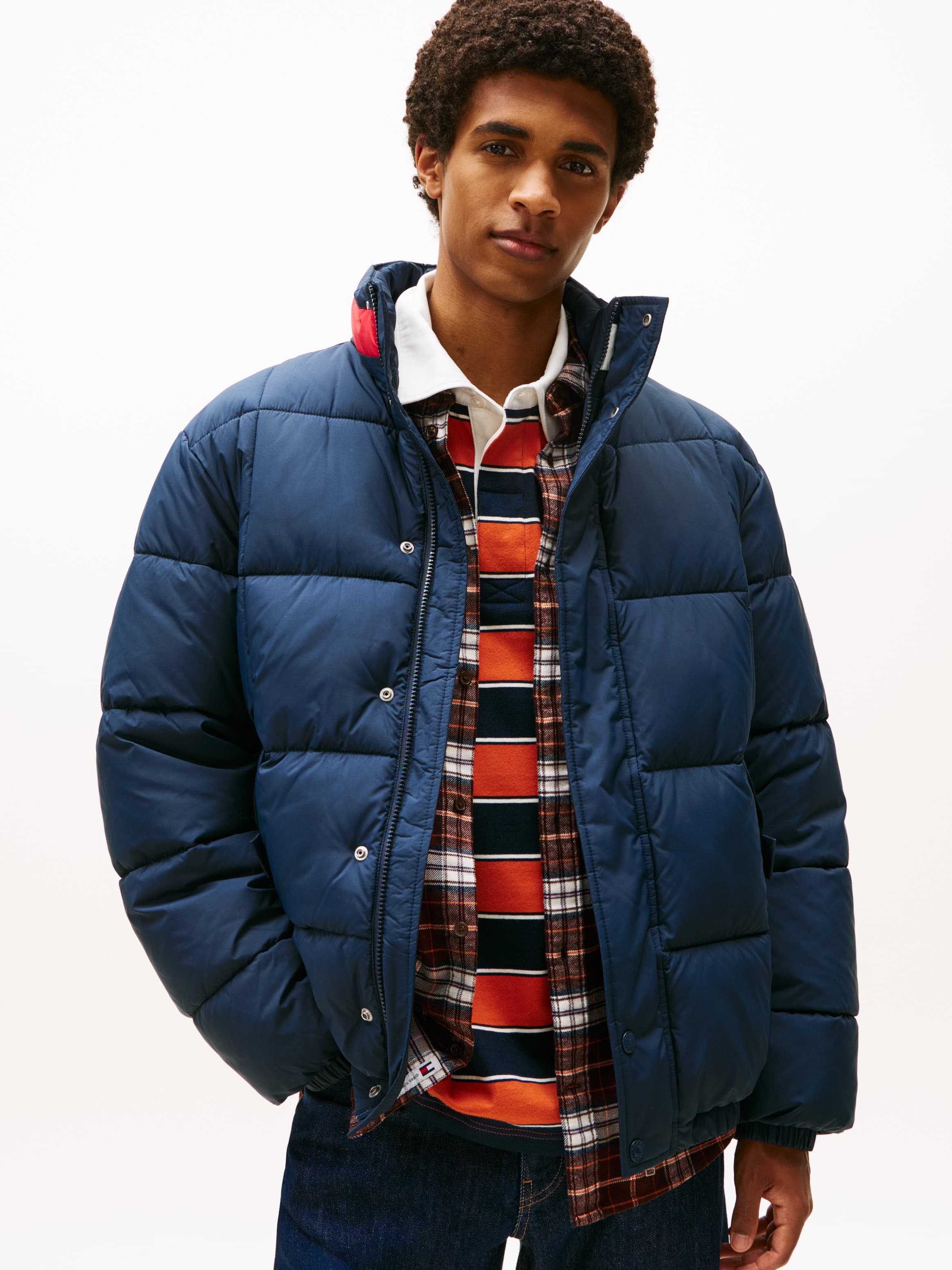 Color-Blocked Collar Relaxed Puffer Jacket