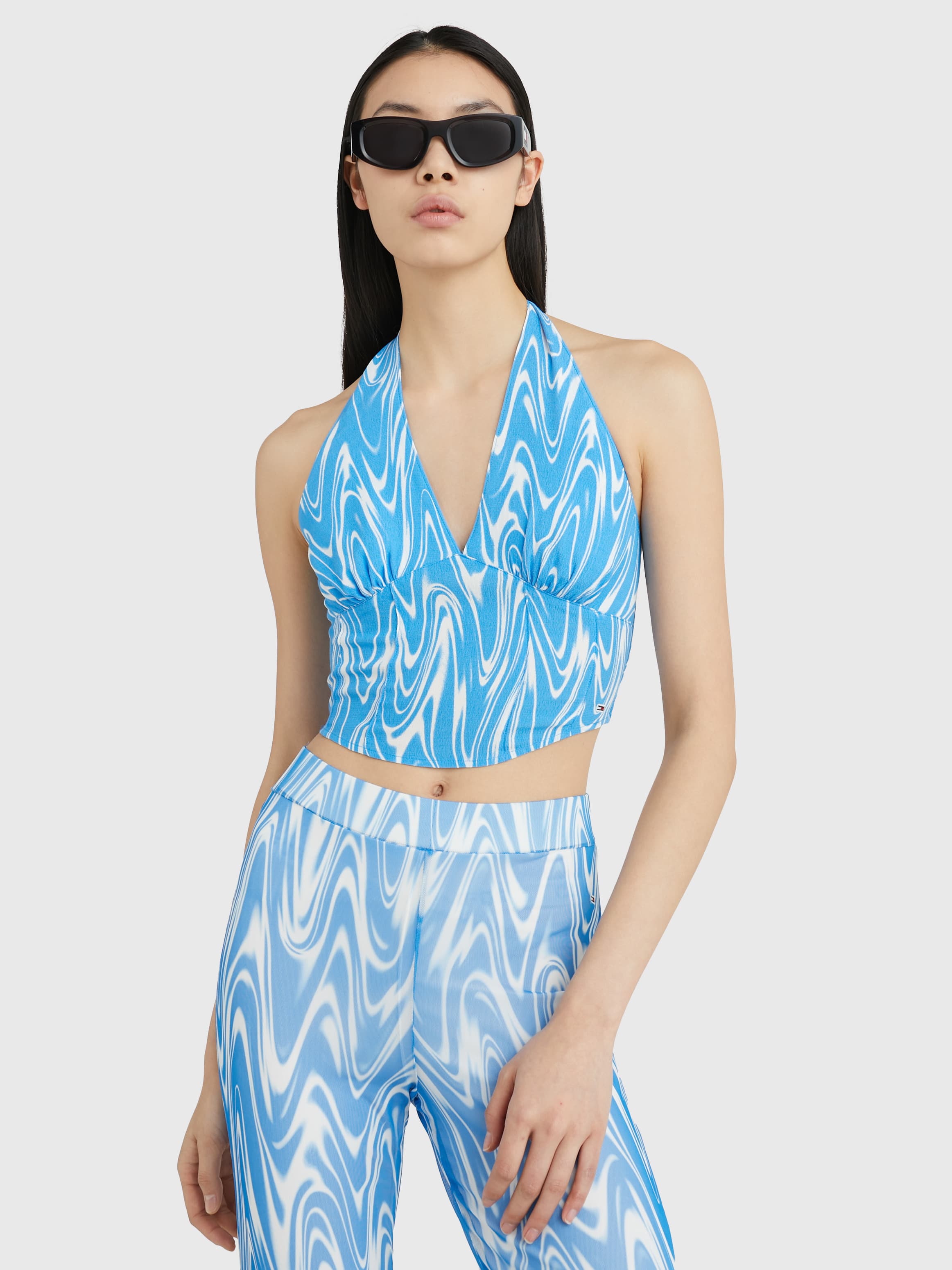 Swirl Print Halter Neck Crop Top