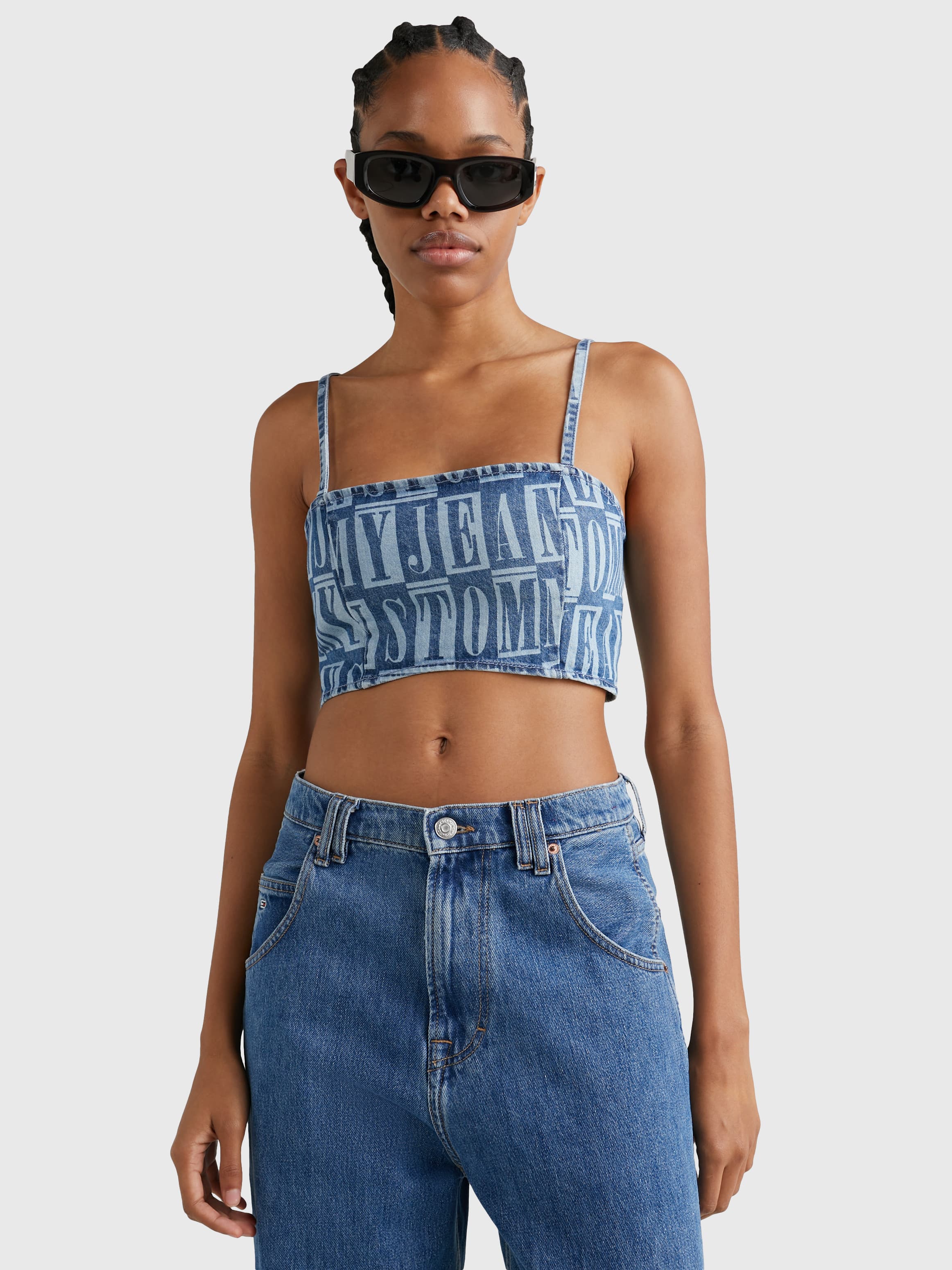 Denim Spell-Out Print Crop Top