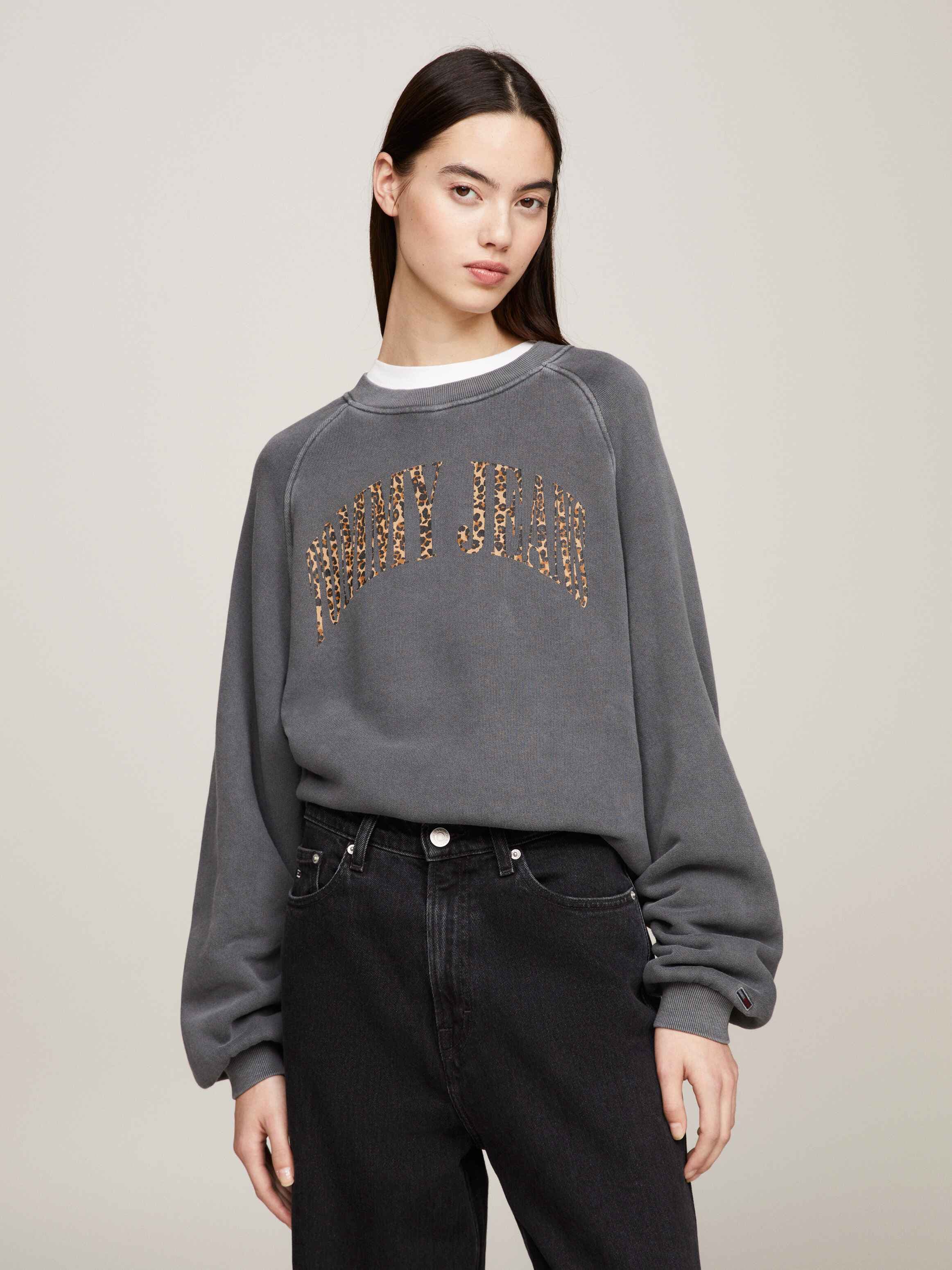 Leopard Print Logo Relaxed Sweatshirt