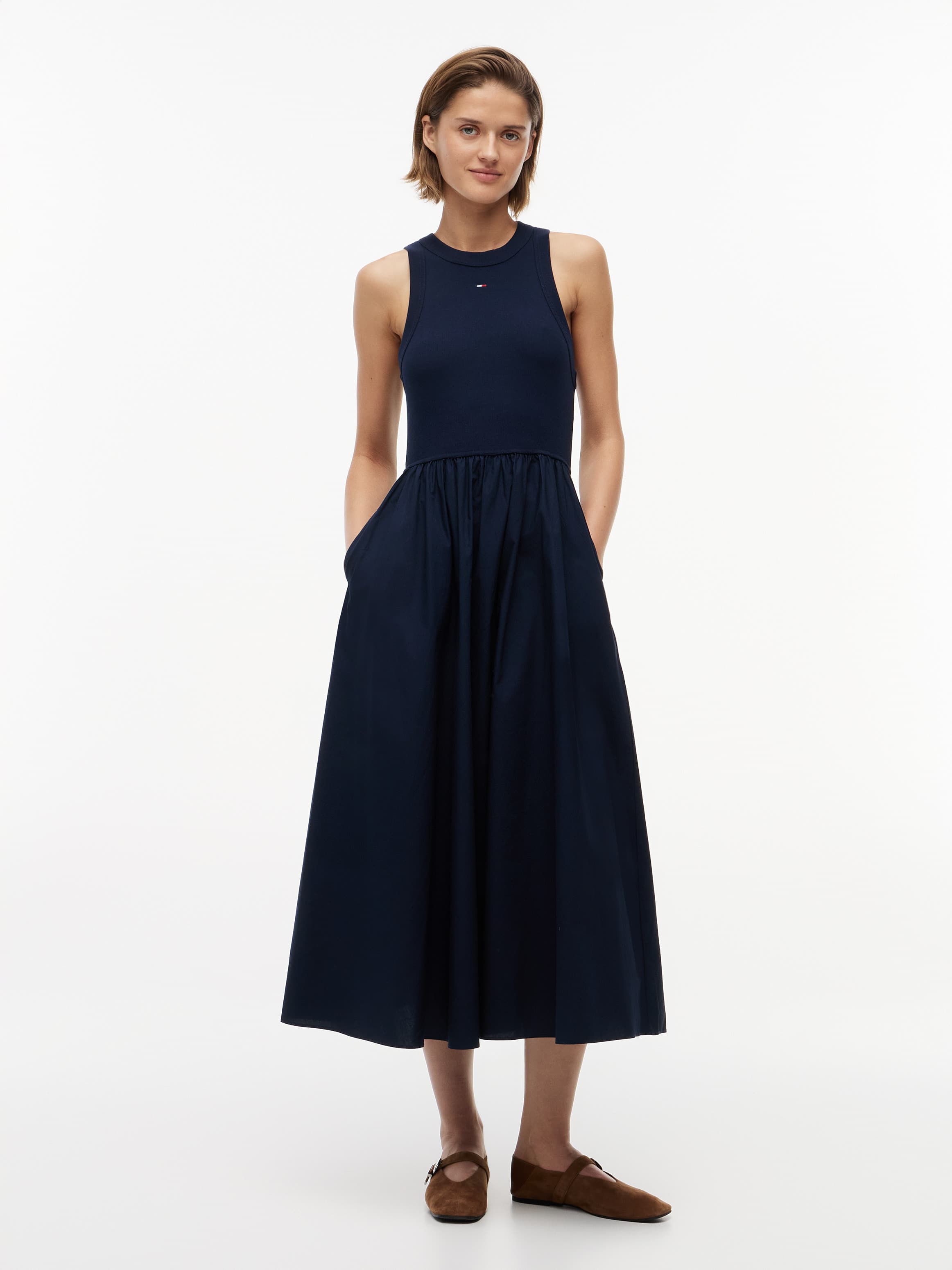 Slim Sleeveless Poplin Maxi Dress