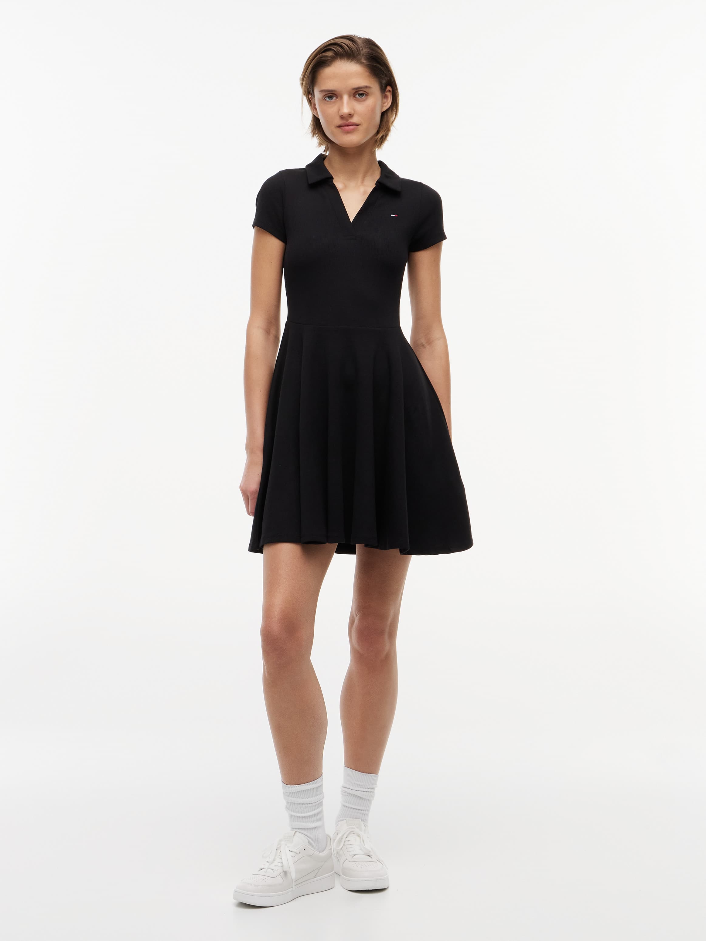 Ribbed Fit and Flare Mini Polo Dress