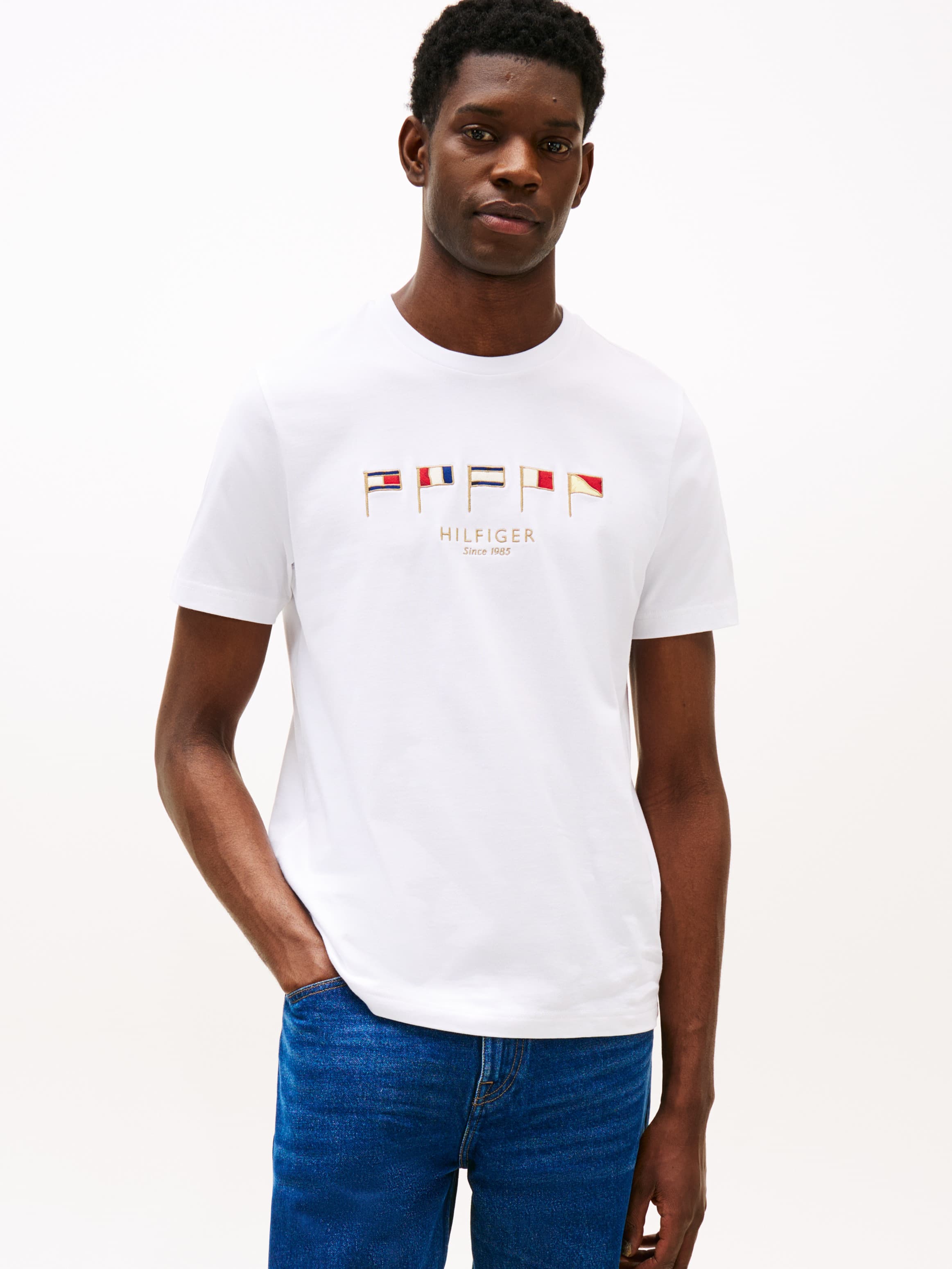Multi-Flag Embroidery Crew Neck T-Shirt