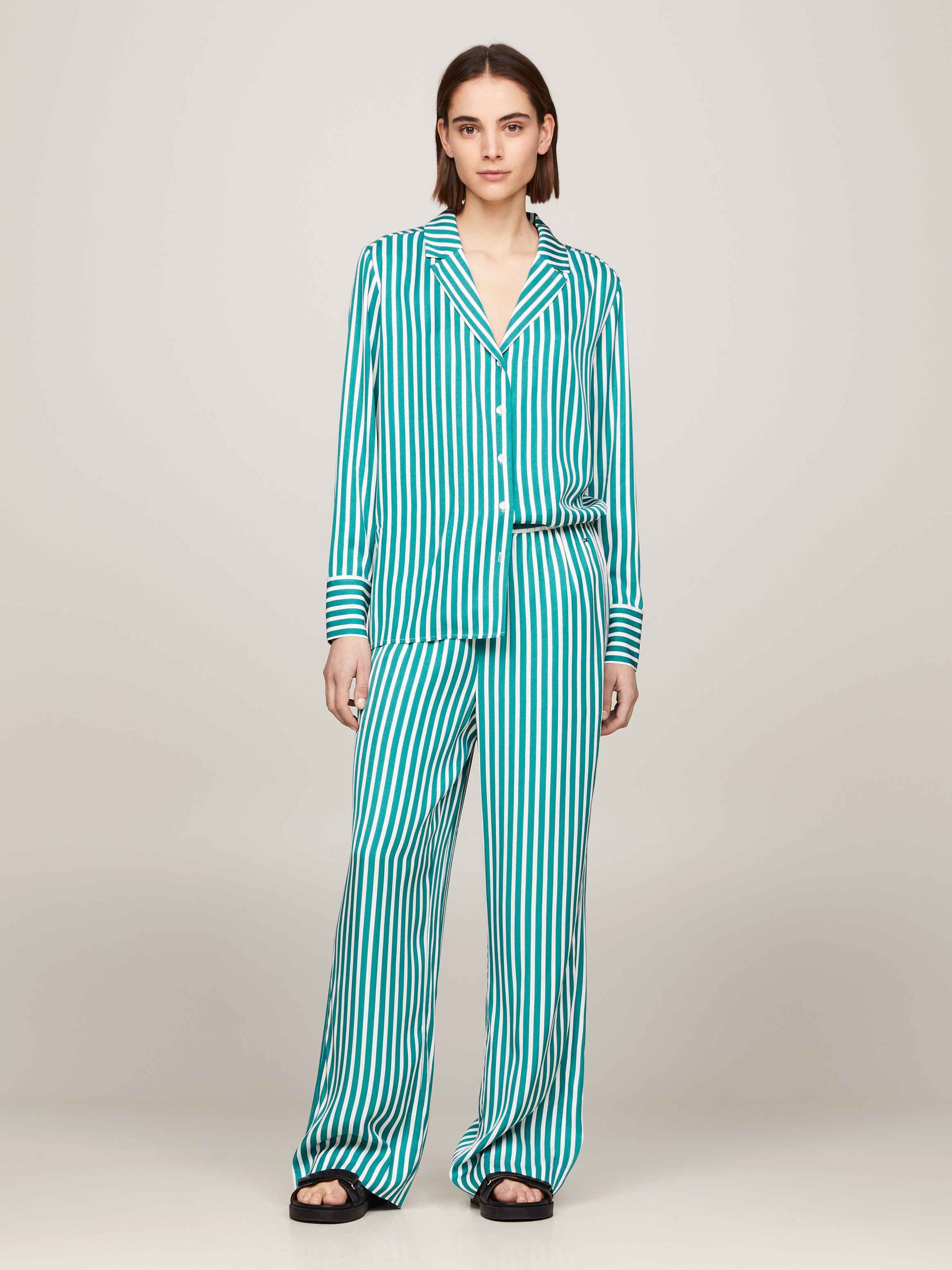 Relaxed Wide Leg Stripe Pull-On Trousers