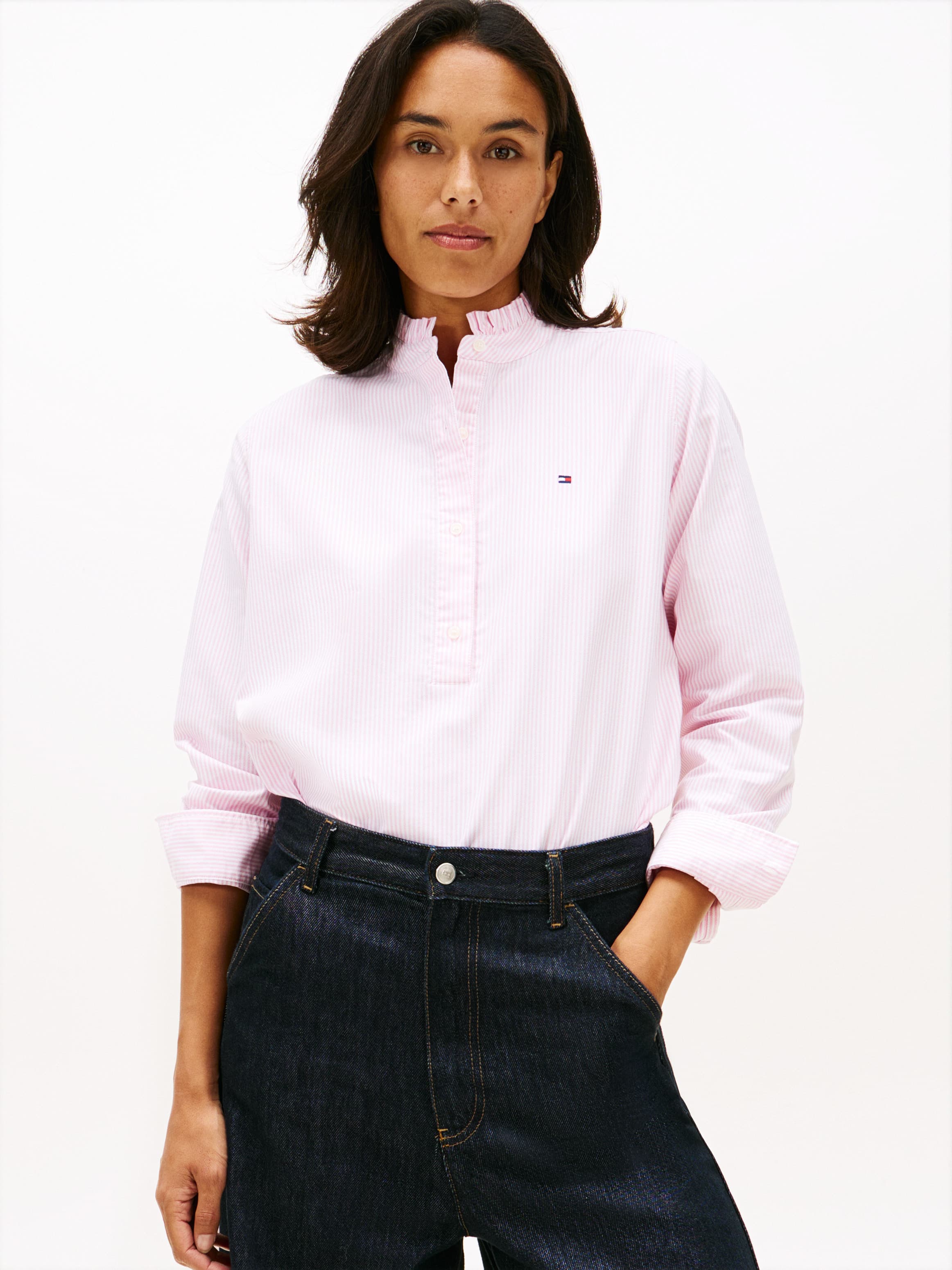 Relaxed Fit Ruffle Collar Oxford Shirt