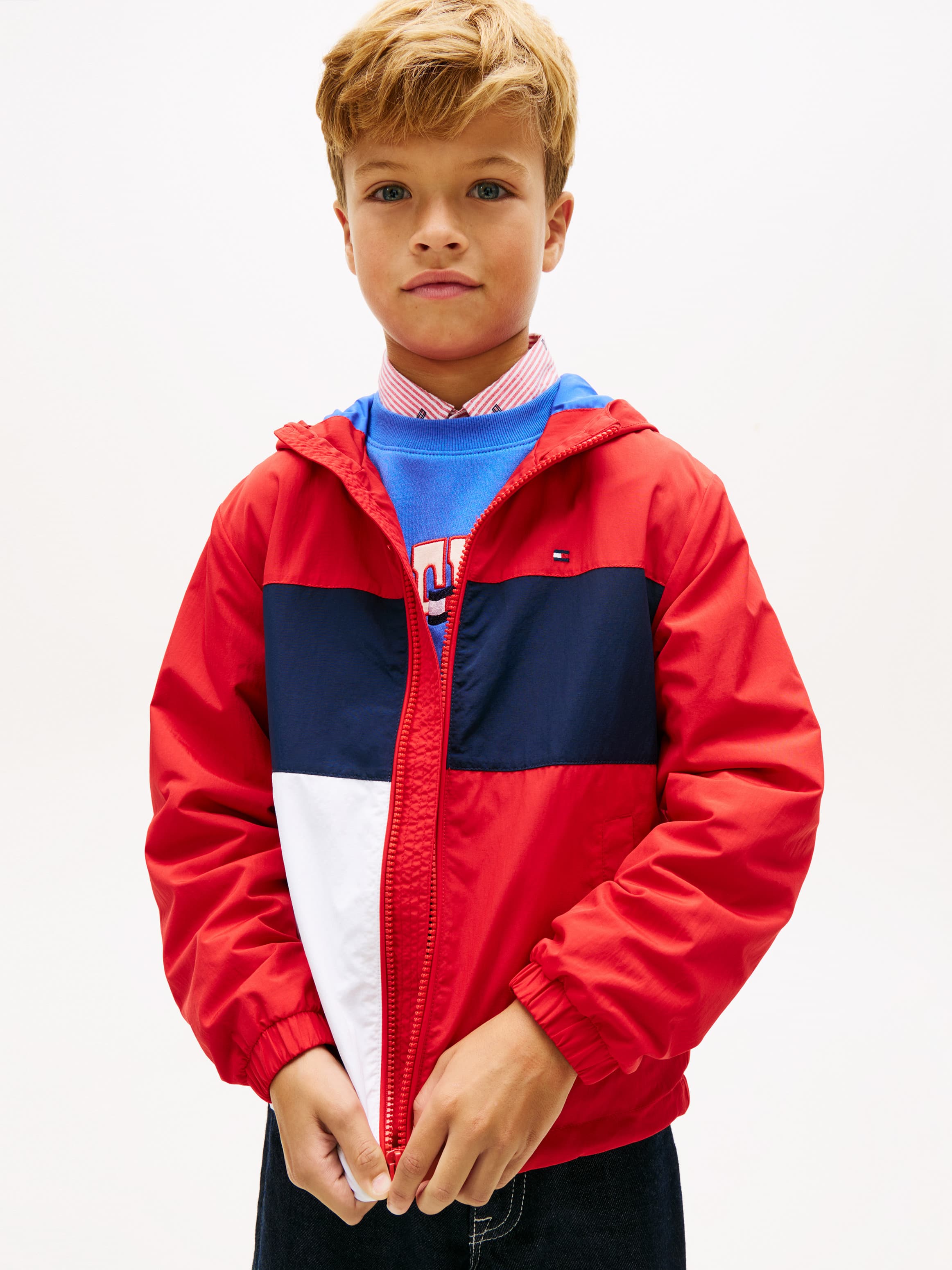 Colour-Blocked Flag Hooded Jacket