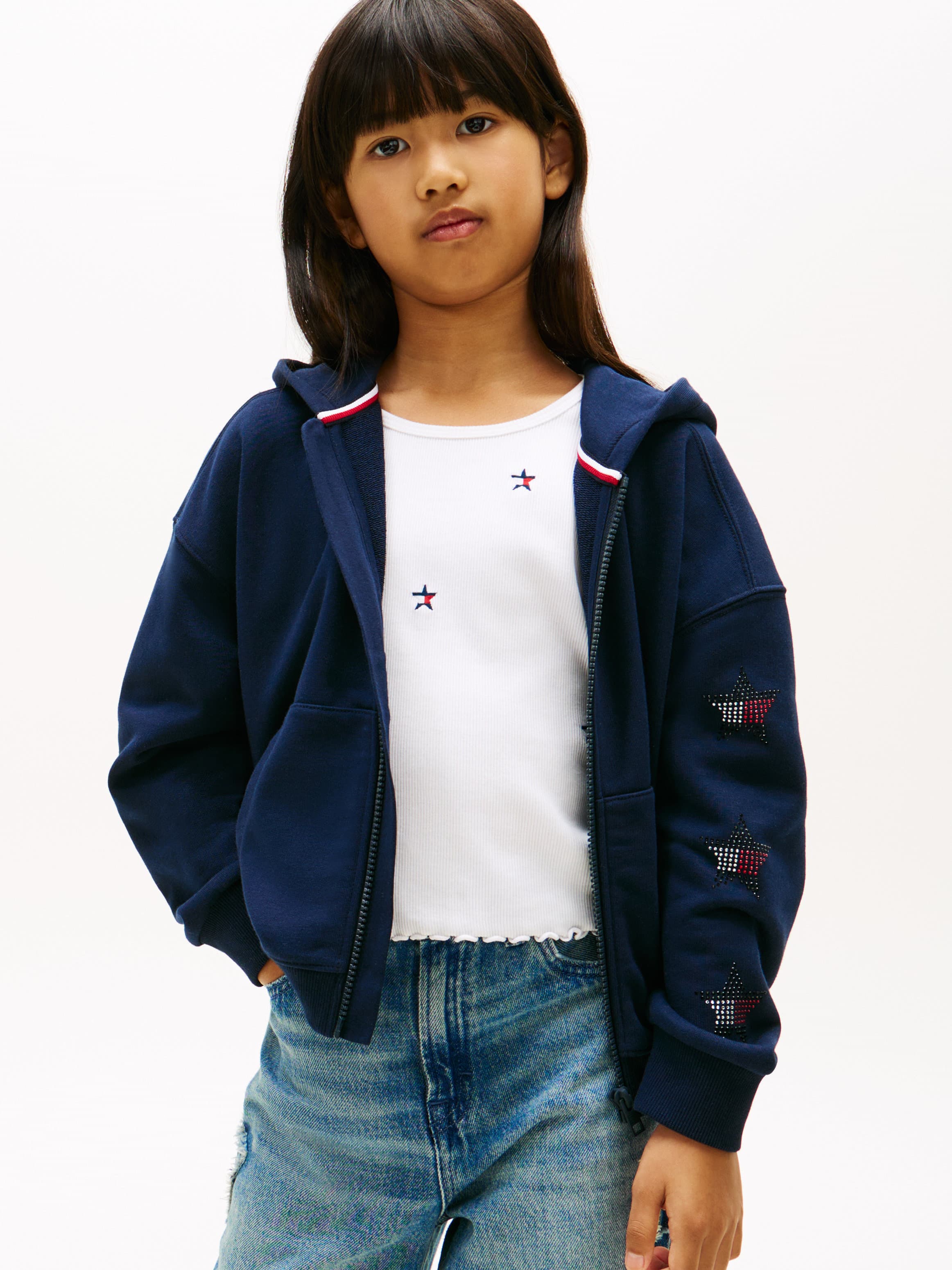 Diamanté Star Back Logo Zip-Thru Hoody