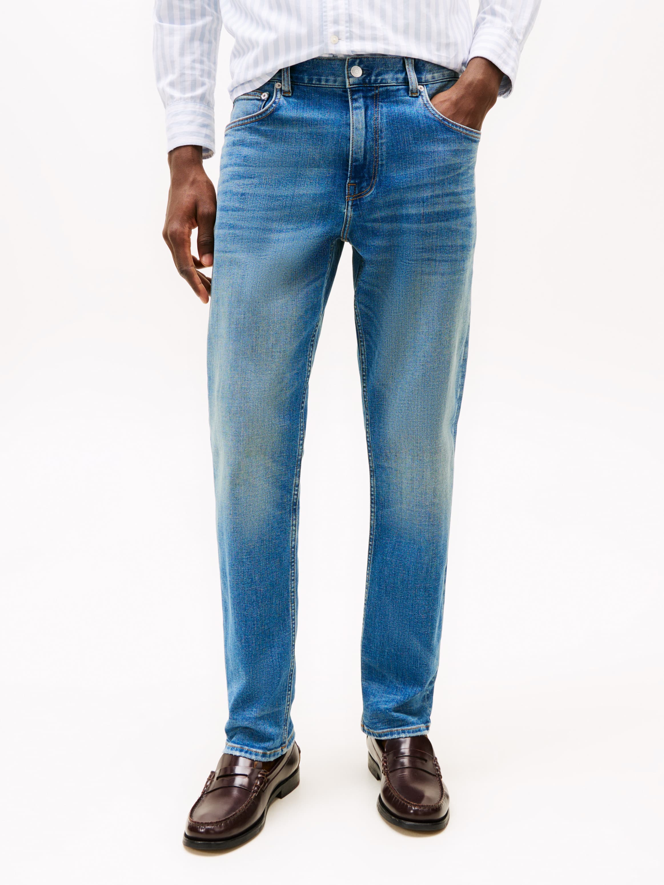 Whiskered Straight Leg Jeans